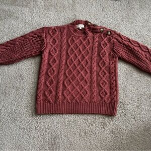Sezane Pink Crewneck Sweater with Cable Knit Design